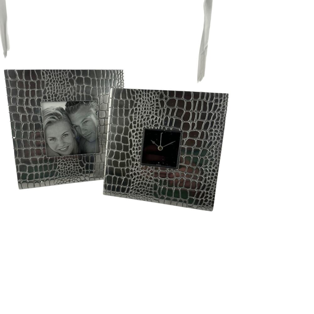 Royal Limited Silver Alligator Print Metal Picture Frame and Clock